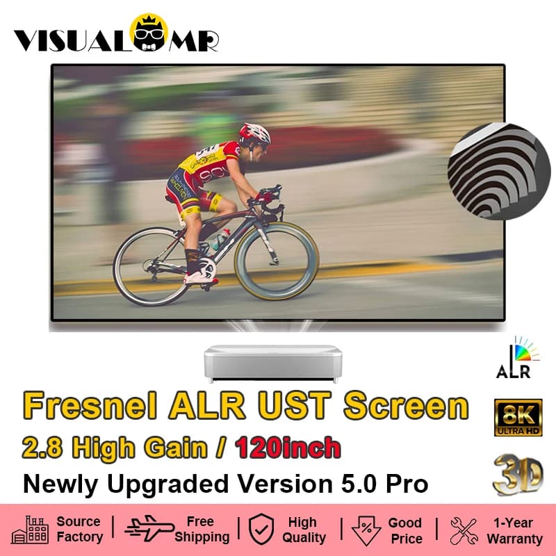 Update Fresnel 5.0 Pro UST ALR Projection Screen with 120" Frame Bezel 1 cm 4/8K Environmental Light 3D Refusing Ideal for Short Projectors