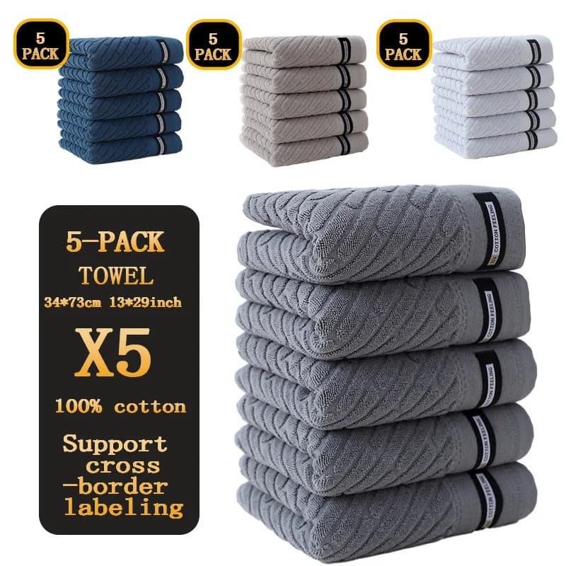 Set di asciugamani in cotone da 5 pezzi, altamente assorbenti, morbidi, delicati sulla pelle e durevoli, possono essere utilizzati per il bagno di casa, il lavaggio del viso, il bagno e i viaggi