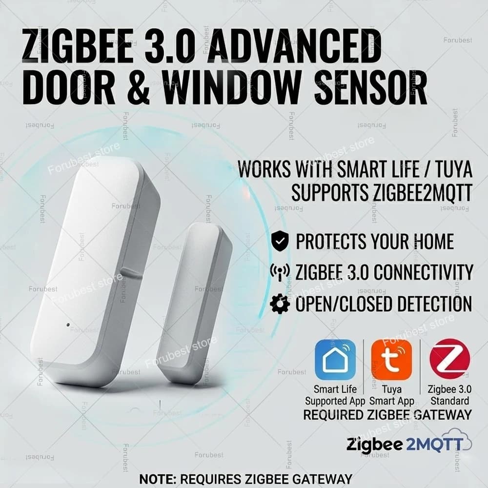 Sensore per Porte e Finestre Tuya Zigbee, Allarme di Sicurezza Domestica Intelligente, Rilevatore di Contatto Magnetico Wireless, Controllo tramite App tramite Home Assistant 2MQTT