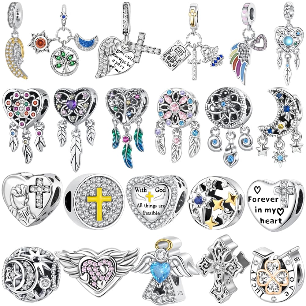 2025 New Charms 925 Sterling Silver Dream Catcher Cross Clover Angle Wing Heart Beads Fit Origina Bracelet Necklace DIY Jewelry