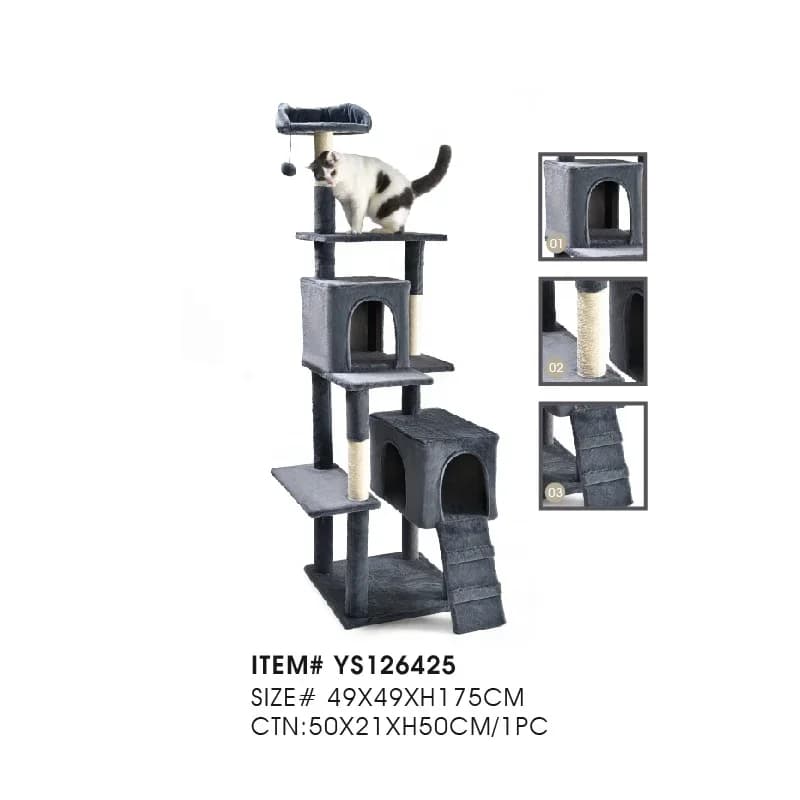 -Cat Tree Factory Piattaforma morbida in peluche Colonna in sisal Tiragraffi Scaletta Casa Condo Grande torre per albero per gatti