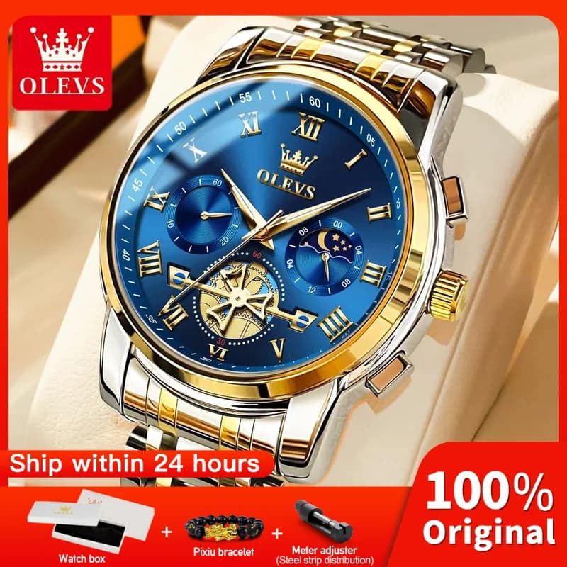 OLEVS 2859 Mens Watch Luxury Brand Classic Watches For Men Waterproof Luminous Quartz Watch Moon Phase Mens Gifts Original Reloj