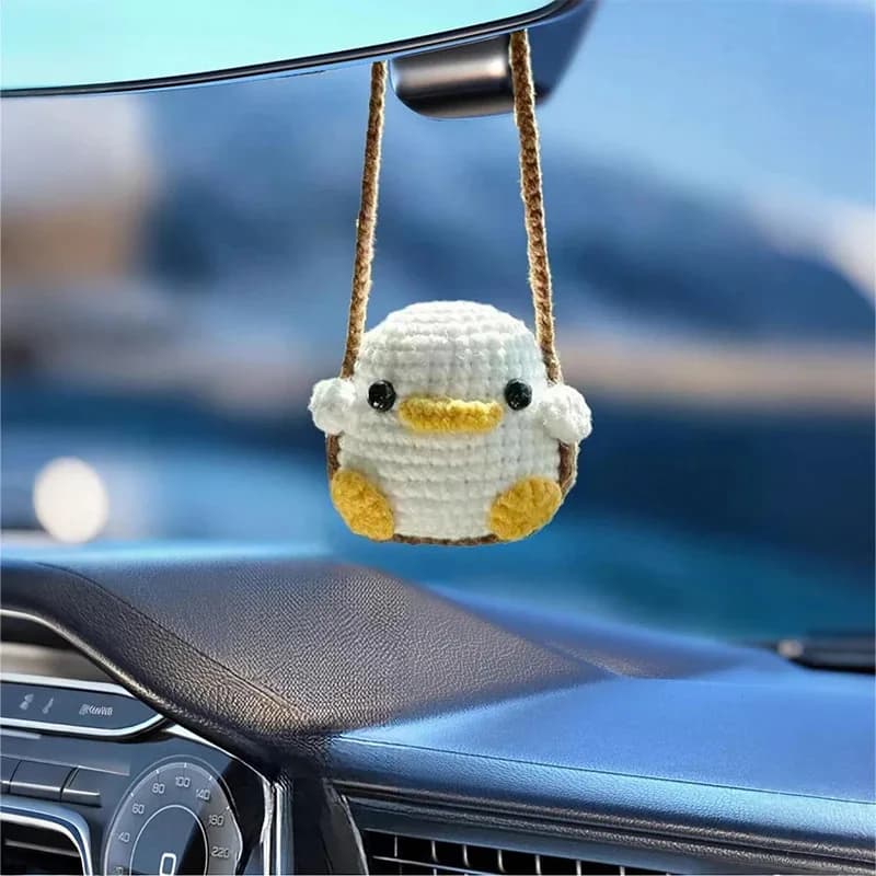 Ciondolo per Auto a Forma di Anatra o Rana in Morbido Filato all'Uncinetto, Decorazione per Specchietto Retrovisore, Regalo Unico per Interni Auto