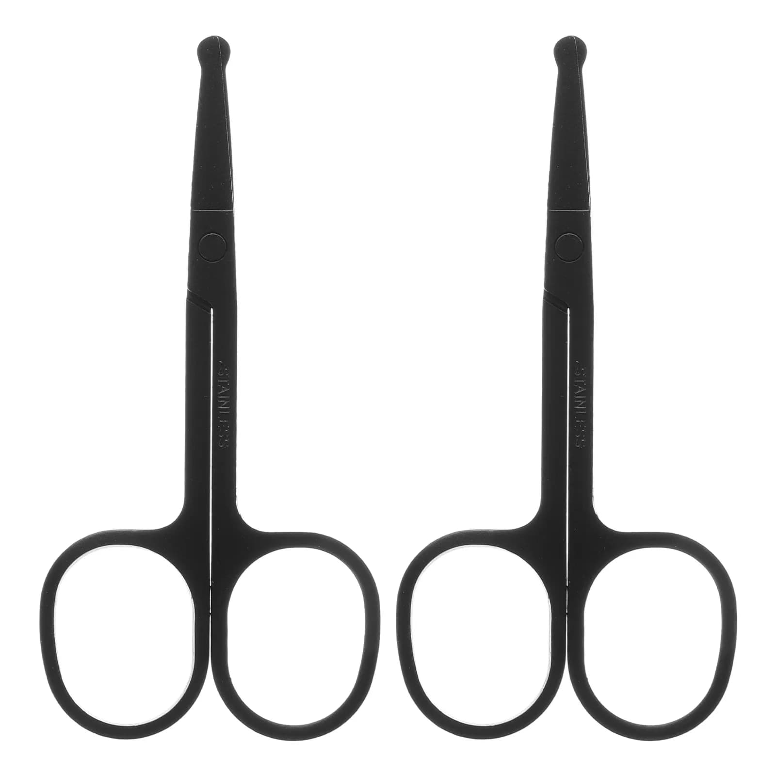 Set di 2 Forbici Nere per Rifinitura Peli del Naso, Orecchie e Barba, Pinzette per Sopracciglia, Forbici per Toelettatura in Acciaio Inox con Punta Arrotondata