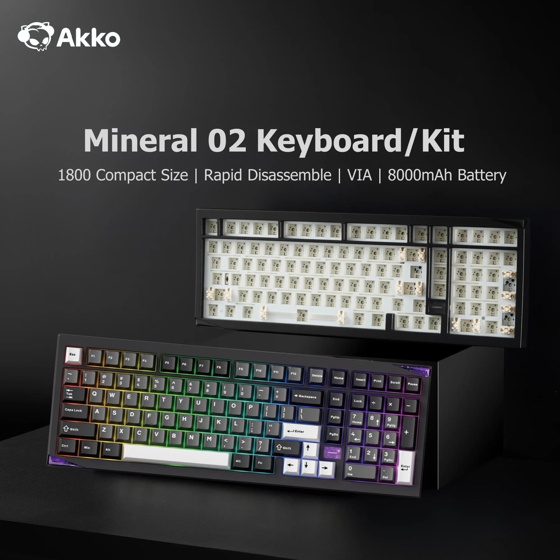 Akko Mineral 02 Wireless Mechanical Keyboard/Barebone Kit VIA RGB Hot Swap Tri-mode Aluminum 102 Keys Custom Keyboard/Kit Gasket