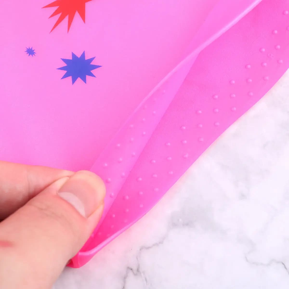 Waterproof Silicone Star Pattern Swimming Cap Pink Soft Elastic Long Hair Ear Protection Lightweight Comfortable Swim Hat Women