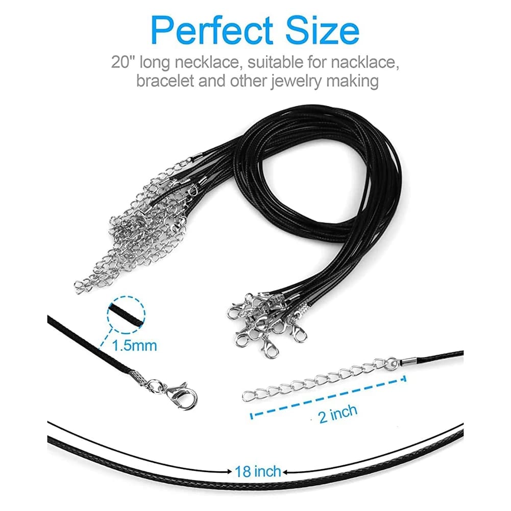 ABQR 24 Piece Cord Necklace, 20 Inch Waxed Necklace Cords for Pendants, Black Cord Necklace with Clasp for creating DIY Jewelry