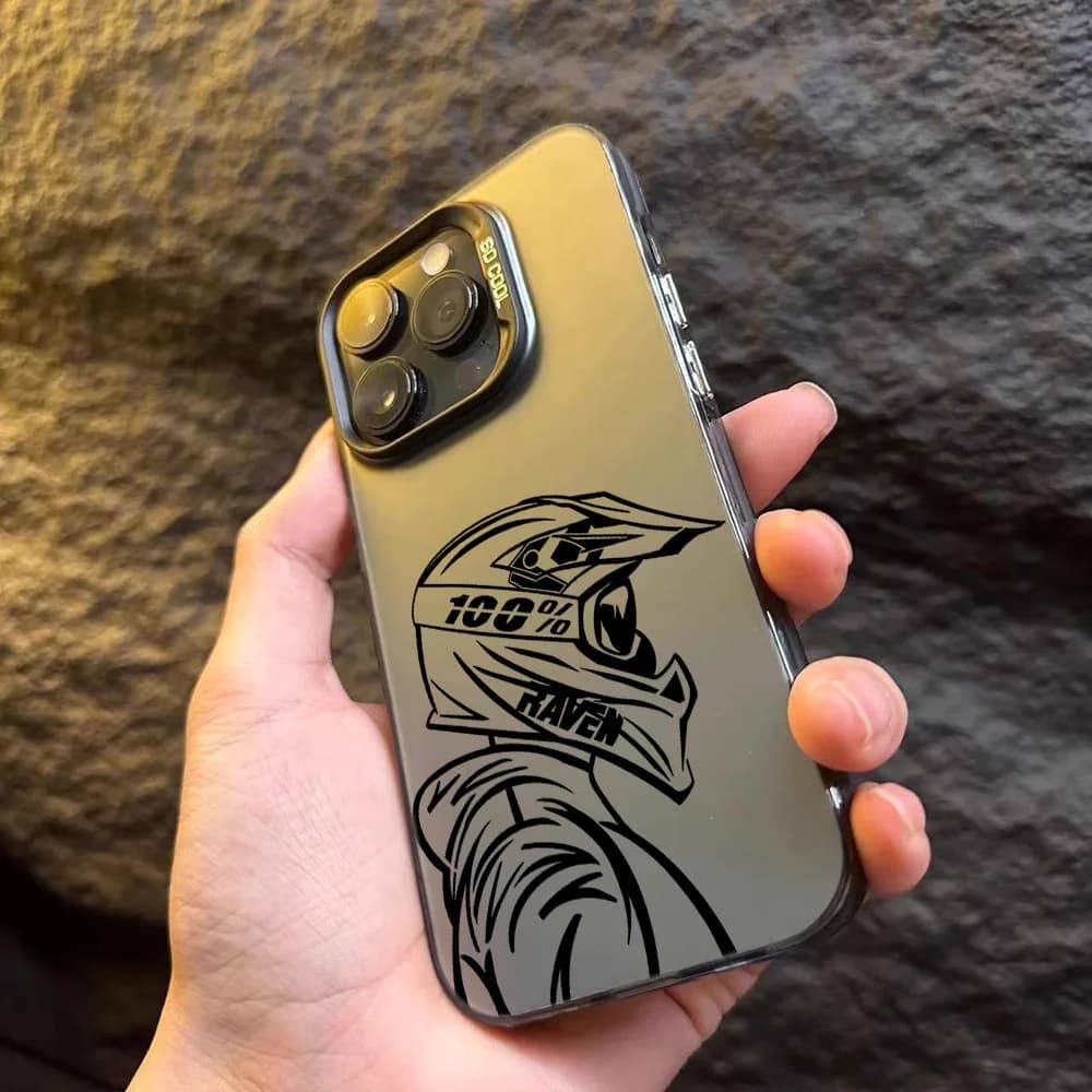 Custodia per telefono creativa per motociclista per iPhone 17 16 15 14 13 12 11 Pro/ Max/Plus Cover posteriore anticaduta e antiurto
