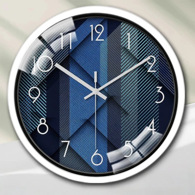 Round blue striped silent wall clock, suitable for living room, school, study, bedroom, children's gifts.