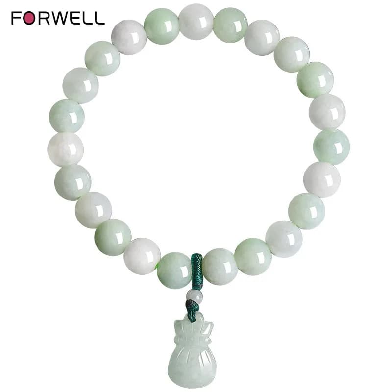 Bracciale in Giadeite Naturale Traslucido Effetto Ghiaccio FORWELL, Gioielli Coordinati per Coppie, Regalo Perfetto per la Festa della Mamma