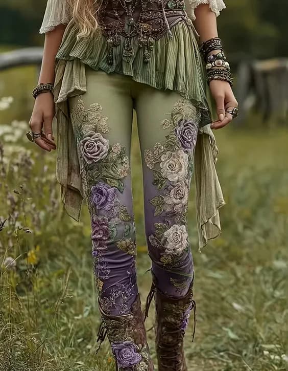 Women's Leggings retro floral leggings Stretchy Slim Tights Sexy Fashion Yoga Pants Trendy Cool Workout Trousers