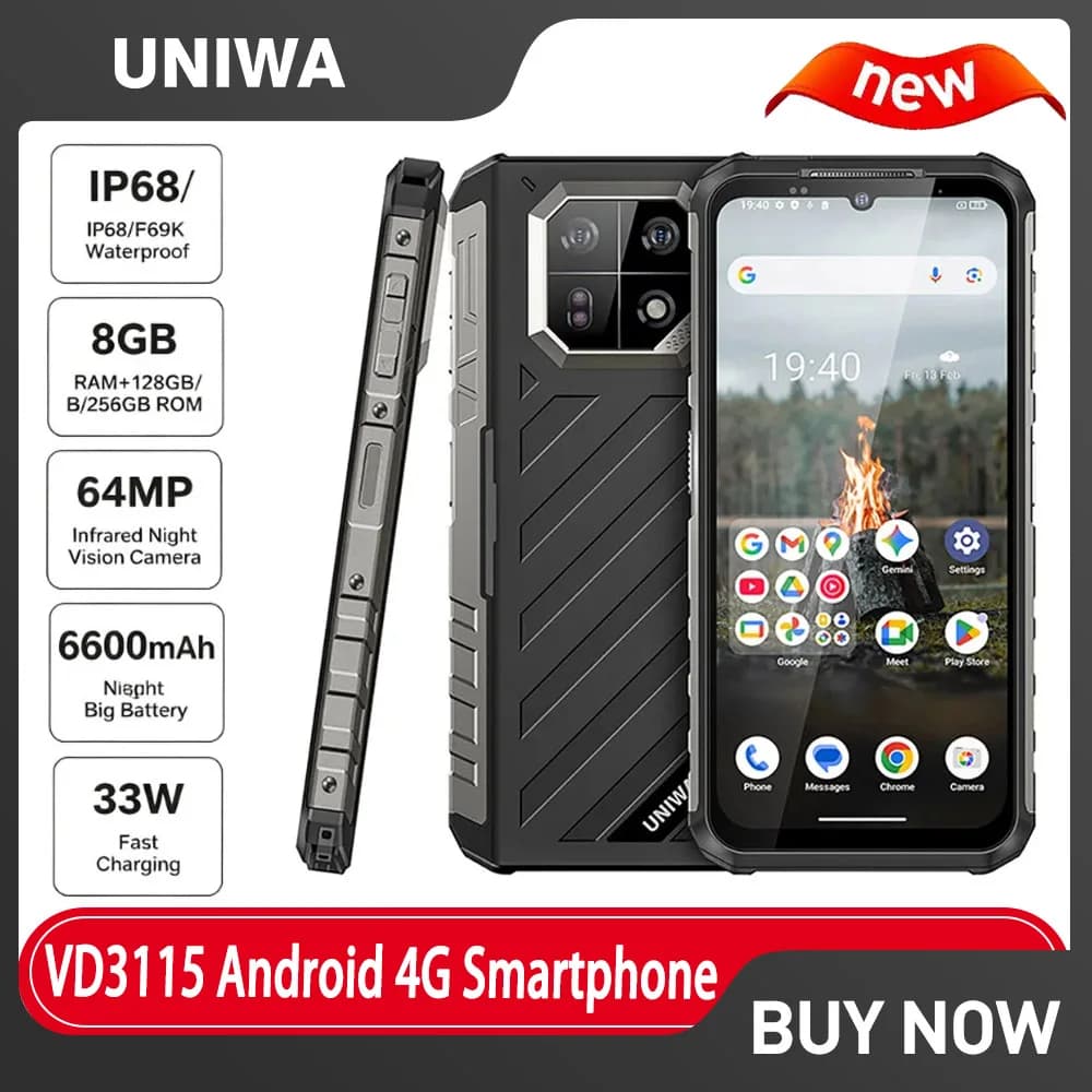 UNIWA VD3115 120MHz 8GB RAM+128GB/256GB ROM 6600mAh Battery Support NFC 64MP Infrared Night Vision Camera with 33W Fast Charging