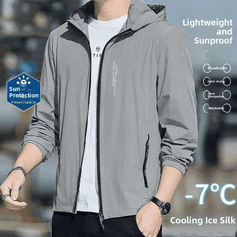 Ice Silk Breathable Hooded Men's Summer Thin UV Protection Casual Outdoor Travel Cycling Sunscreen Clothing Polyester Fiber