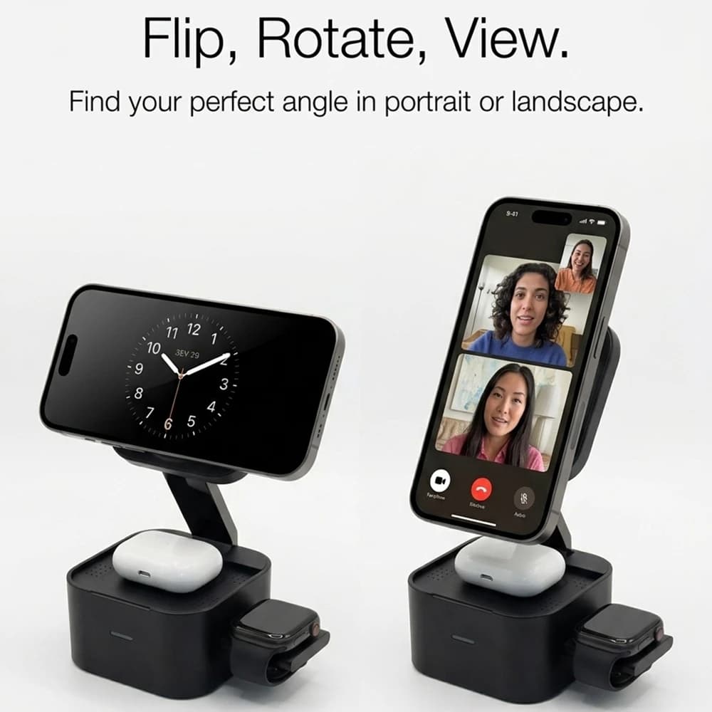 Fold and Go Pocket-Sized Magnetic Wireless Charger compatible with MagSafe 3 in 1 25W Fast Charging Dock Stand for iPhone