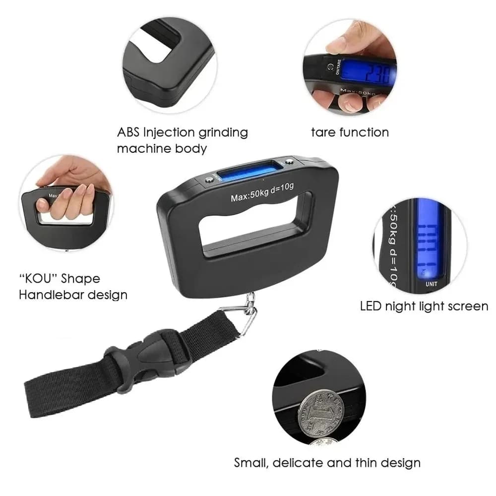 Bilancia Digitale per Bagagli 50kg, Bilancia Portatile per Valigie, Bilancia Elettronica Portatile con Display Digitale Retroilluminato, Accessori da Viaggio