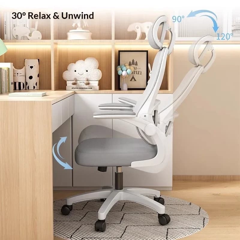 Sedia da Ufficio Ergonomica Regolabile con Supporto Lombare in Rete, Poggiatesta Reclinabile, Girevole e con Ruote per Casa, Ufficio, Studio, Dormitorio e Gaming