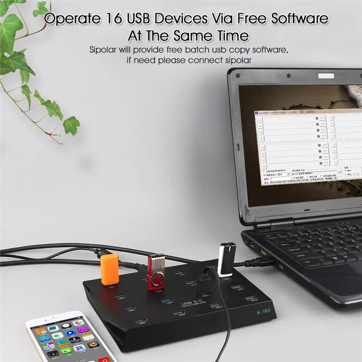Active Phase A-163 25W Powered Super Data Speed 5Gbps 16 Ports USB3.0 Duplicator Hub USB Flash Driver Copier EU PLUG