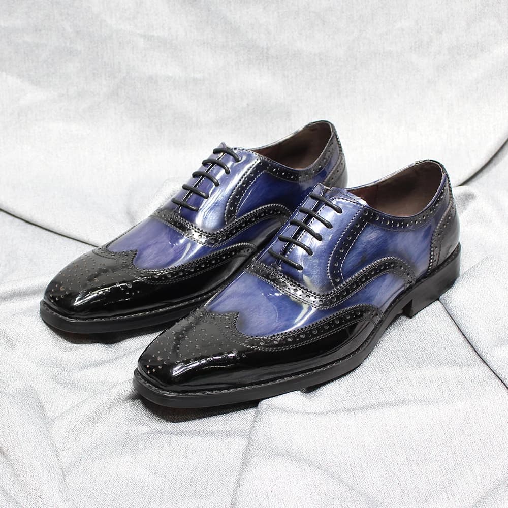 Cow Patent Leather Men's Oxfords Brogue Wingtip Formal Shoes Classic Handmade Lace Up Office Wedding Party Dress Shoes for Men