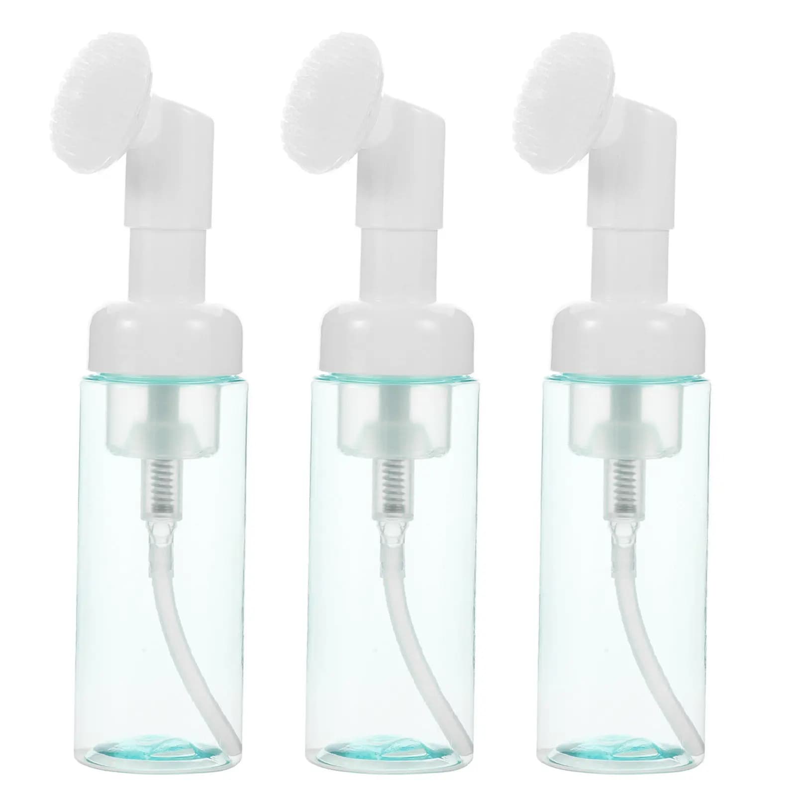 Dispenser schiumogeno compatto portatile da 3 pezzi con testina a spazzola per sapone liquido, shampoo, balsamo, lozione per il corpo, lozione per il viso