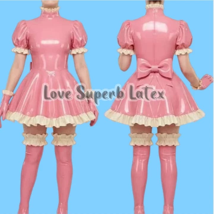 Latex Cosplay Maid Uniform Dress with Stockings ( no gloves)Halloween Wear