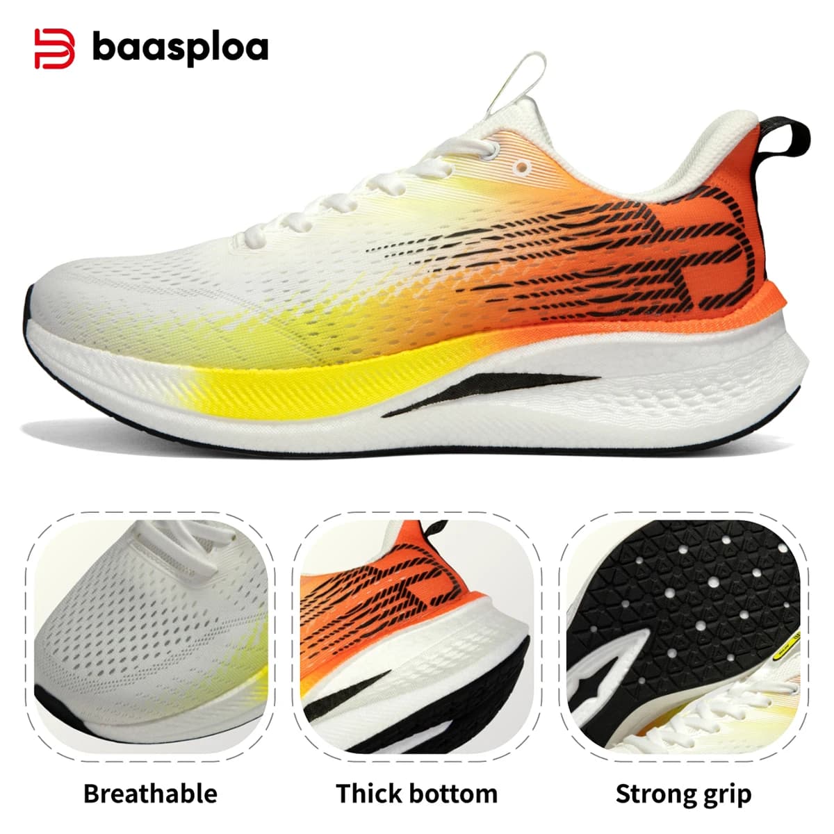 Baasploa Scarpe da corsa da uomo nuove Mesh Traspirante Piastra in carbonio Scarpe sportive antiscivolo Scarpe da ginnastica professionali leggere da esterno maschili