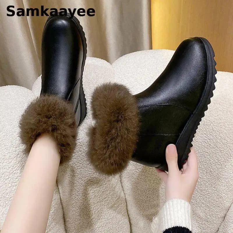 35-40 Stivali da donna Scarpe invernali Caviglia in pelle Botas Peluche Zeppe da donna Piattaforma Punta tonda Suola spessa antiscivolo Chelsea Zapatos Y3
