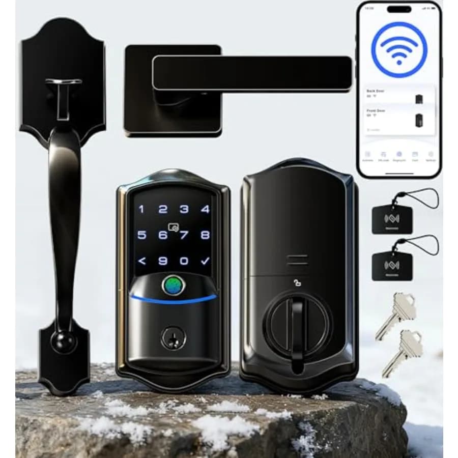 VE027-H Serratura Intelligente con Impronta Digitale e Wi-Fi Integrato, Maniglia con Controllo Remoto via App e Vocale, Ingresso Senza Chiave per Porta d'Ingresso