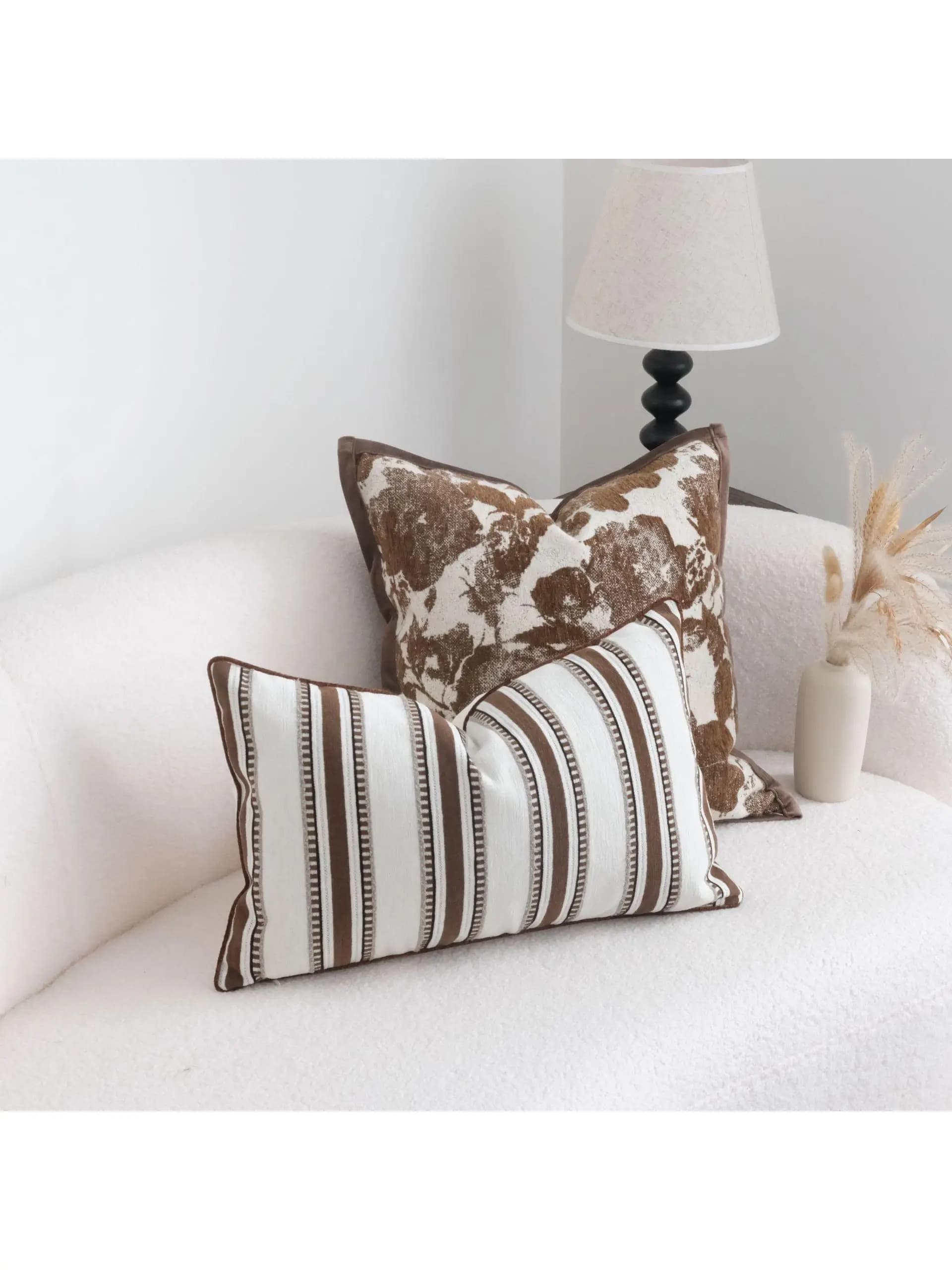 Caramel Edged Pillow Cover Wide Stripe Hotel And Homestay Pillowcase Rectangular Shape Sha Ni Er Style Couch Pillowcase
