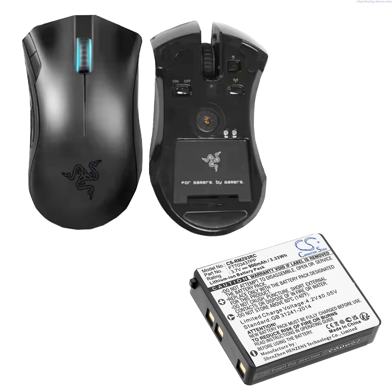 Batteria per mouse CS-RMZ03RC da 3,7 V 900 mAh FT703437PP, RZ03-00120100-0000 per RAZER Mamba RC03, RC03-001201