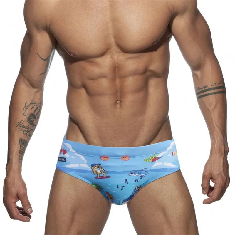 Men's Swimwear Briefs Printed Sexy Summer Swimsuit with Pad Low Waist Bathing Suit Beach Wear Fashion Short Sport Homme Swimming