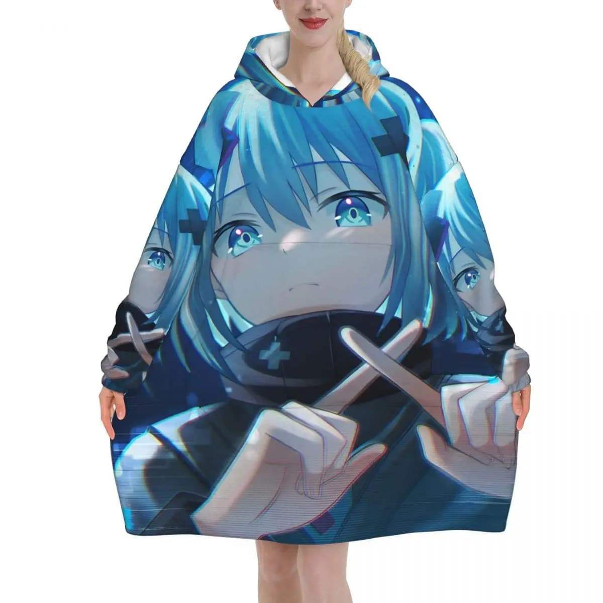 Hatsune Miku cover with hood Oversize wearable cover with pocket Warm fur coat Soft and cozy