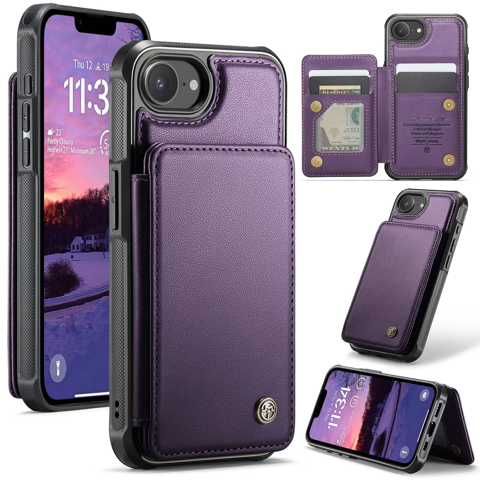 Custodia a Portafoglio in Pelle PU per iPhone 17e 16e, Cover Flip con Blocco RFID, Porta Carte, Chiusura Magnetica, Cavalletto e Antiurto