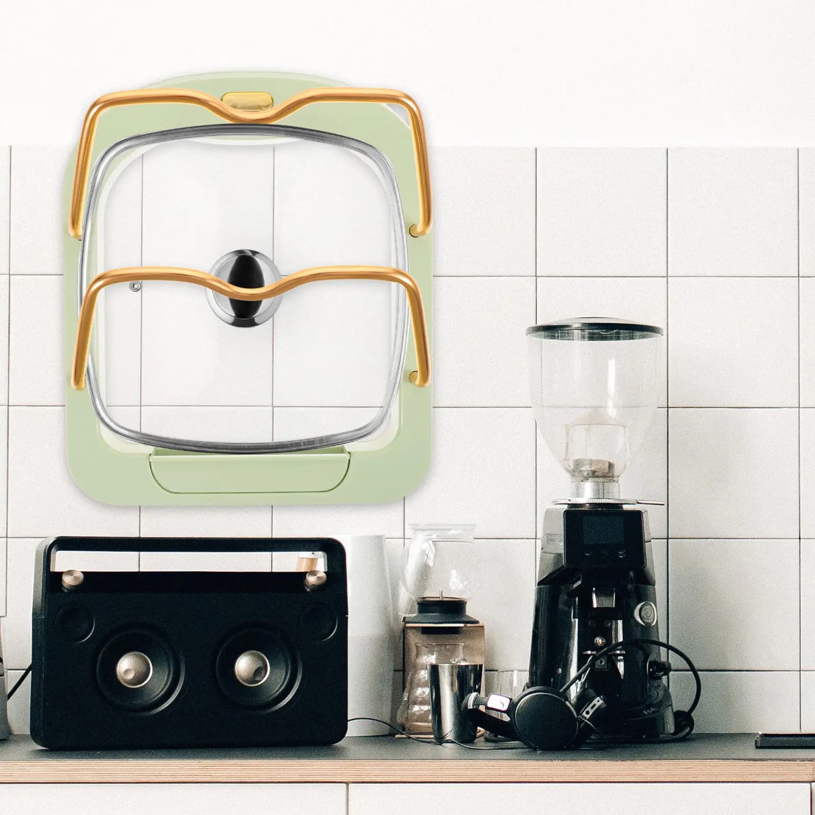 Wall Mounted Pot Lid Rack Organizer for Kitchen Cabinets Pan Lid Holder Storage Rack for Pots Pans Frying Lids Multiple Handle