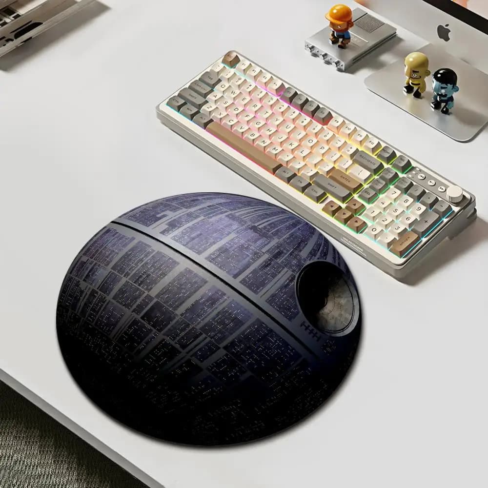 HYBXAXC Sci-Fi Space Station Print Round Mouse Pad, Non-Slip Desk Mat, Durable Rubber Base for Gaming & Office Use