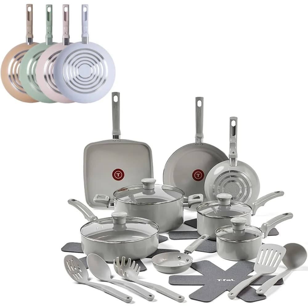 Refresh ceramic pots and pans set, set of 20-piece non-stick pans, pan, pans, tools, grey moon