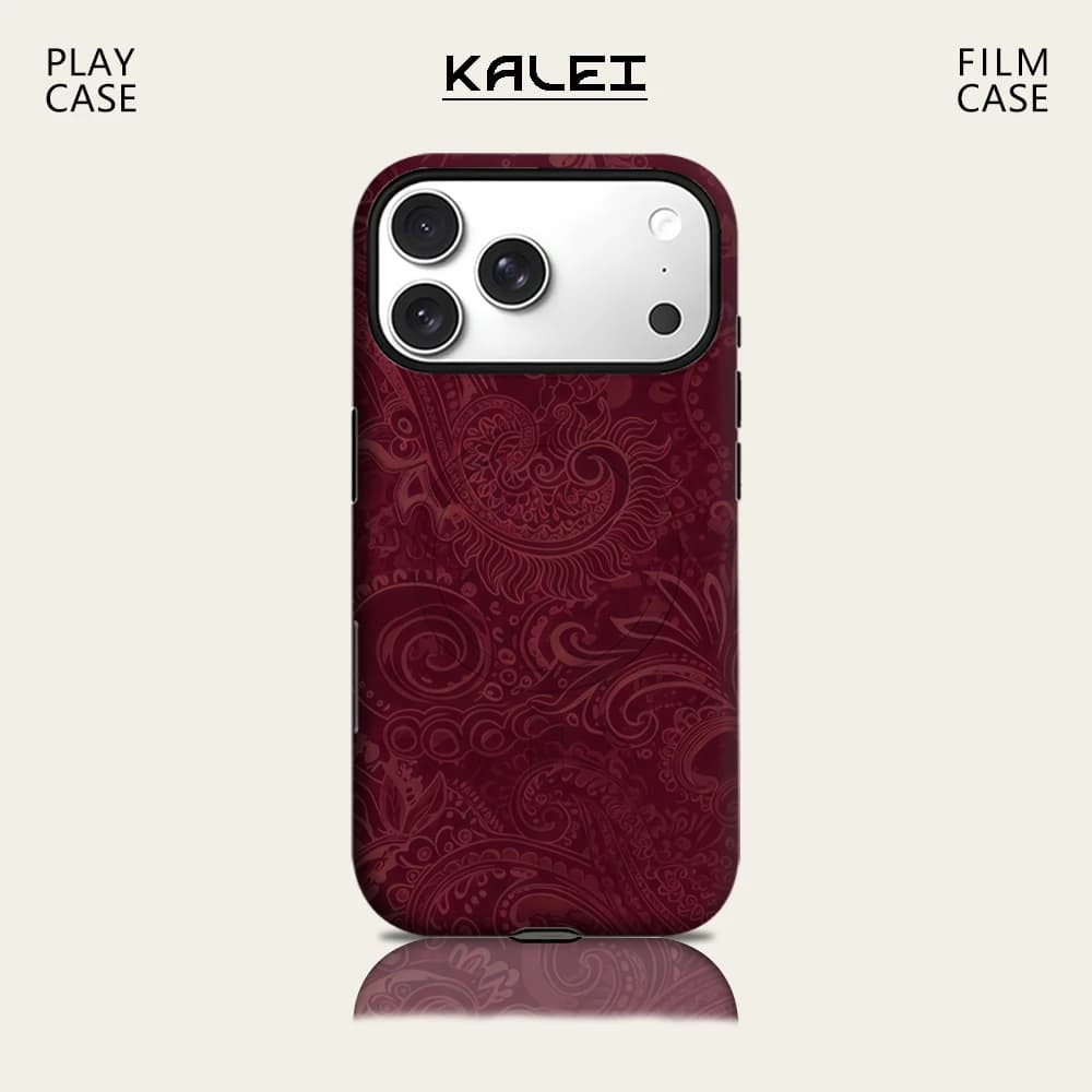 Custodia per telefono Paisley bordeaux per IPhone 17 16 15 14 13 Pro Max Plus per custodia rigida magnetica singola a doppio strato