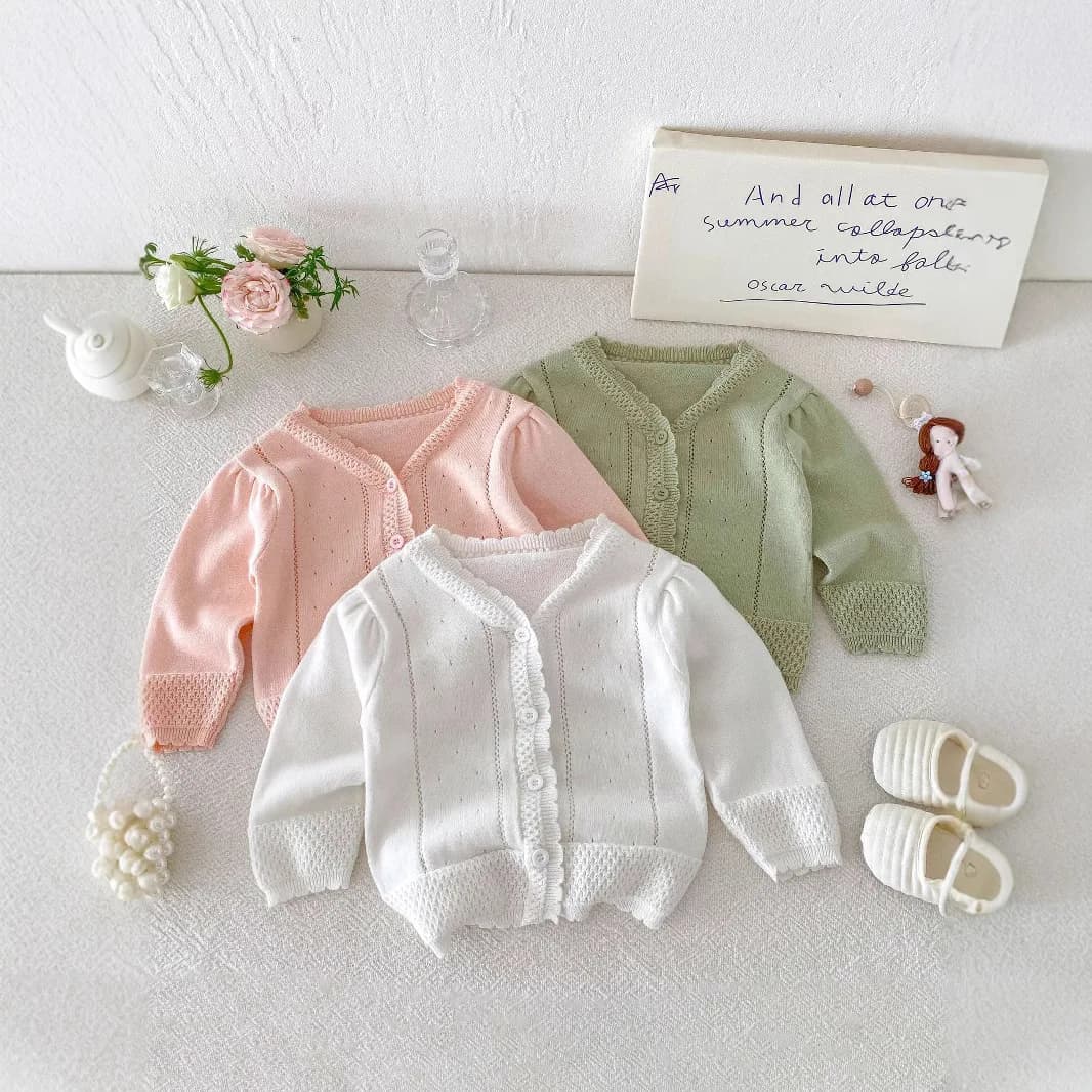 Camicia per aria condizionata con protezione solare per bambini, cardigan lavorato a maglia versione coreana per ragazze, cappotto per bambini primaverili ed estivi, maglione da principessa
