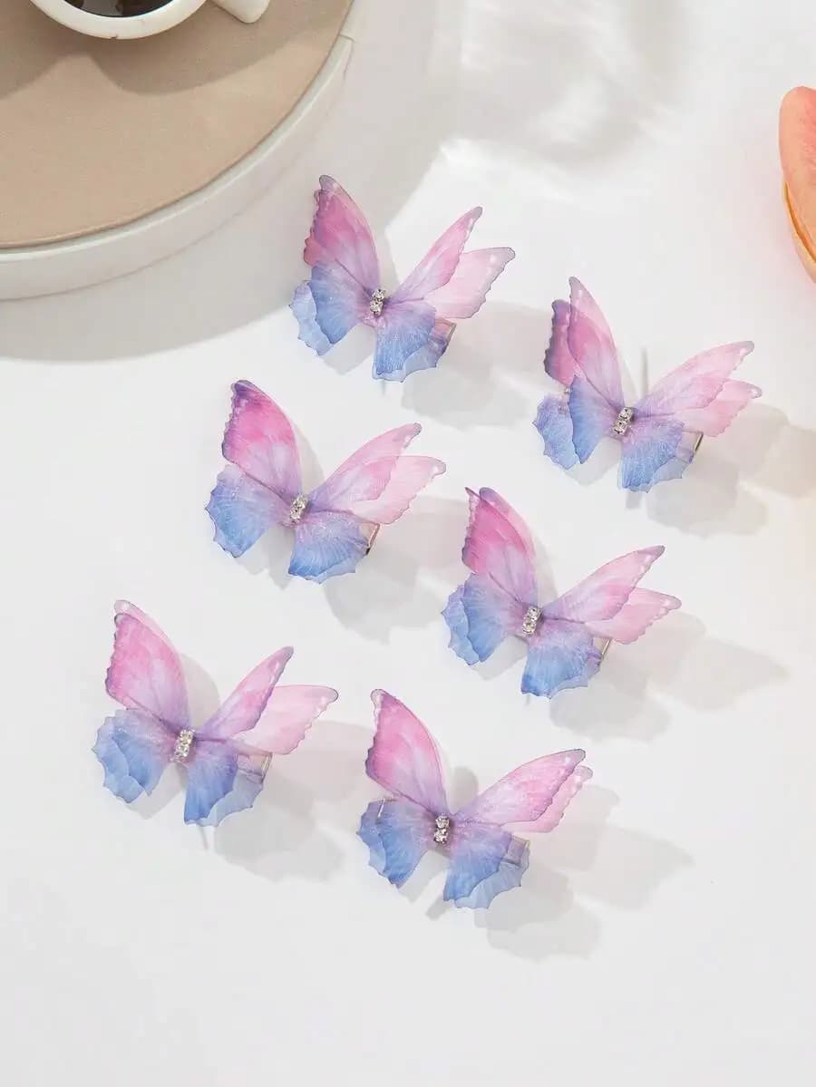 6pcs Lace Crystal Rhinestone Butterfly Hair Clips, Suitable For Everyday Use