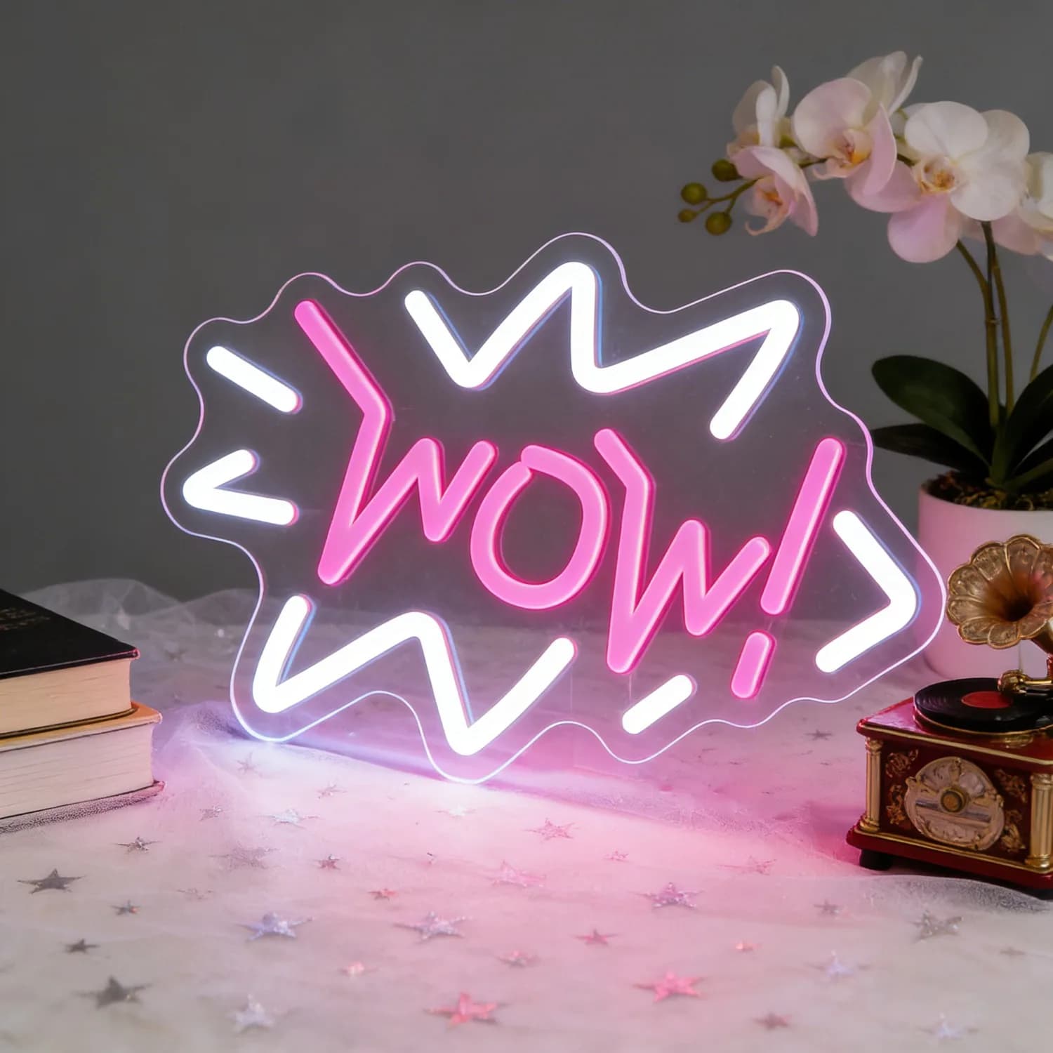 Insegna Luminosa LED WOW con Design a Onde per Camera da Letto, Soggiorno, Decorazioni per Feste, Illuminazione Romantica, Arte da Parete, Regalo, Atmosfera Emozionante