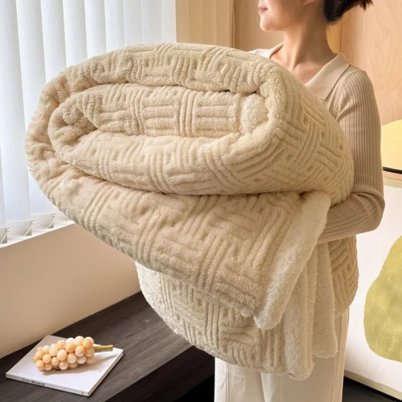 2025 New Solid Color Blanket Thickened Winter Coral Fleece Blanket Nap Office Warm Sofa Cover Blanket without Pillowcase