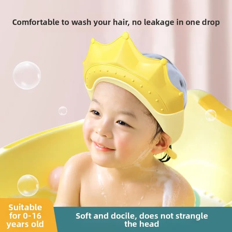 Children's waterproof shower head, children's bath hat, to wash hair, without spray, ear cover, soft and comfortable design