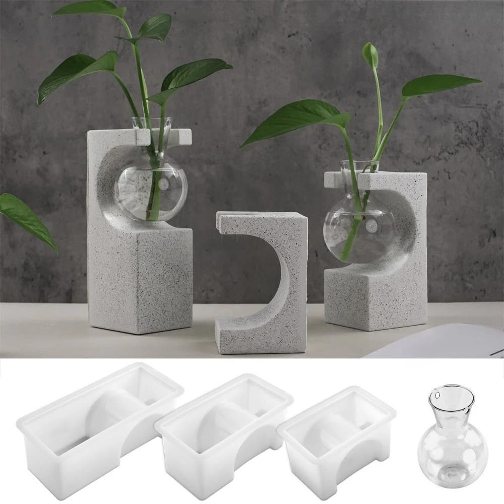 DIY Hydroponic Vase Silicone Mould Cube Rectangular Test Tube Water Culture Vase Gypsum Cement Mold Resin Dripping Mold Decor