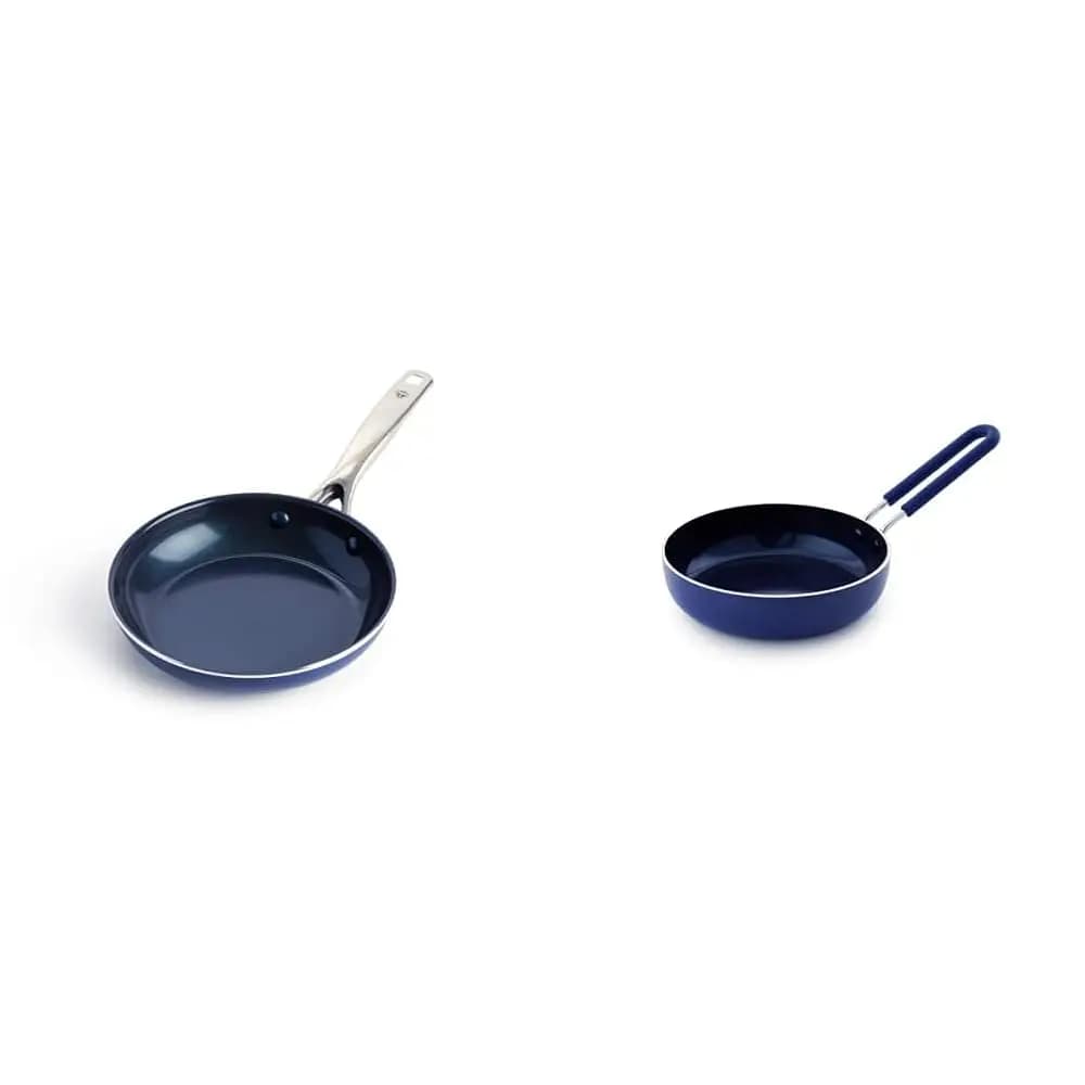 Padella antiaderente in ceramica BLUE DIAMOND, 8 pollici, nuova versione e padella mini antiaderente in ceramica per uova, blu