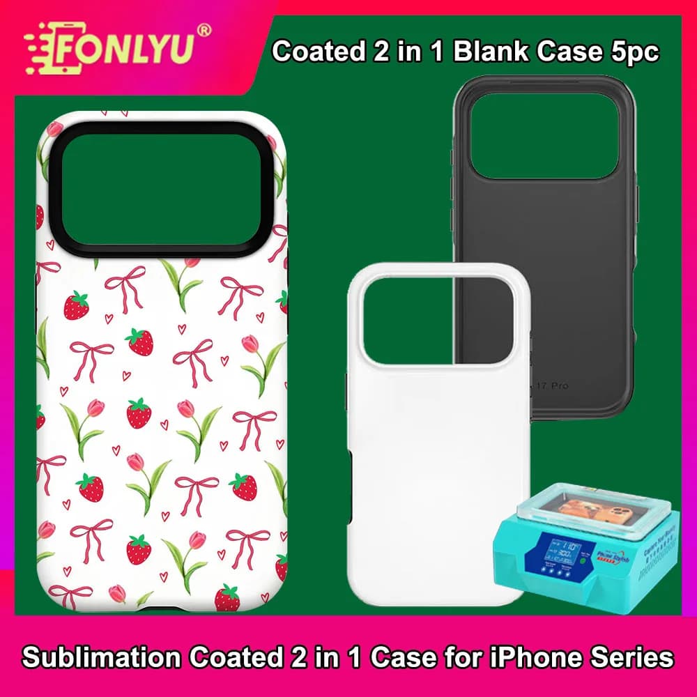 FONLYU 5pc sublimazione spazi vuoti cassa del telefono per iPhone 17 16 15 Pro Max trasferimento di calore copertura fai da te morbido TPU duro PC 2in1 guscio mobile