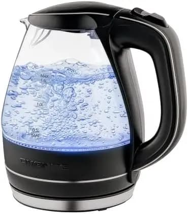 Bollitore elettrico OVENTE da 1,5 litri - Bollitore per acqua in vetro senza BPA con spegnimento automatico e protezione contro l'ebollizione a secco - Nero