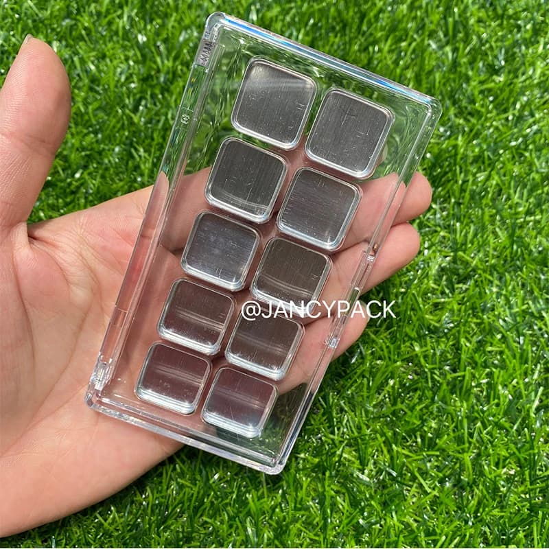 Piatto per ombretto vuoto trasparente da 10 colori Tavolozza per campioni fai da te Scatola per imballaggio per trucco occhi per principianti Contenitori per ombretti personalizzati