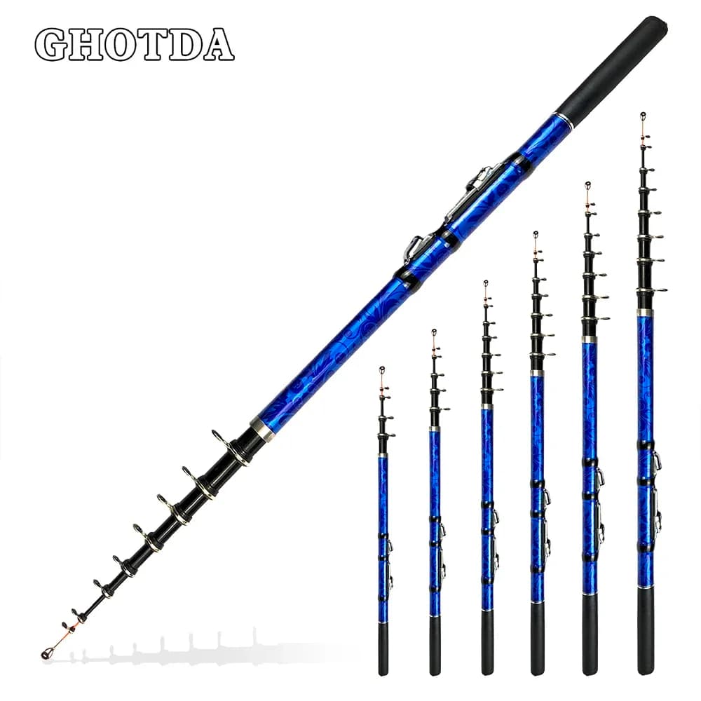 GHOTDA Mini canna da pesca su roccia portatile 1.5/1.8/2.1/2.4/2.7/3.0M canna da spinning telescopica in fibra di carbonio resistente