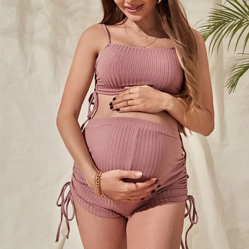 Costumi da bagno premaman interi con laccetti laterali, bikini premaman scavati per donne in gravidanza