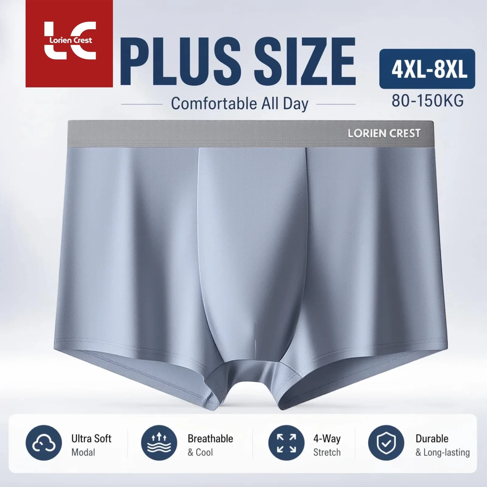 1pc PLUS 6XL-8XL Oversize Mens Modal Seamless Antibacterial Breathable Underwear Boxer Trunks Plus size underwear male