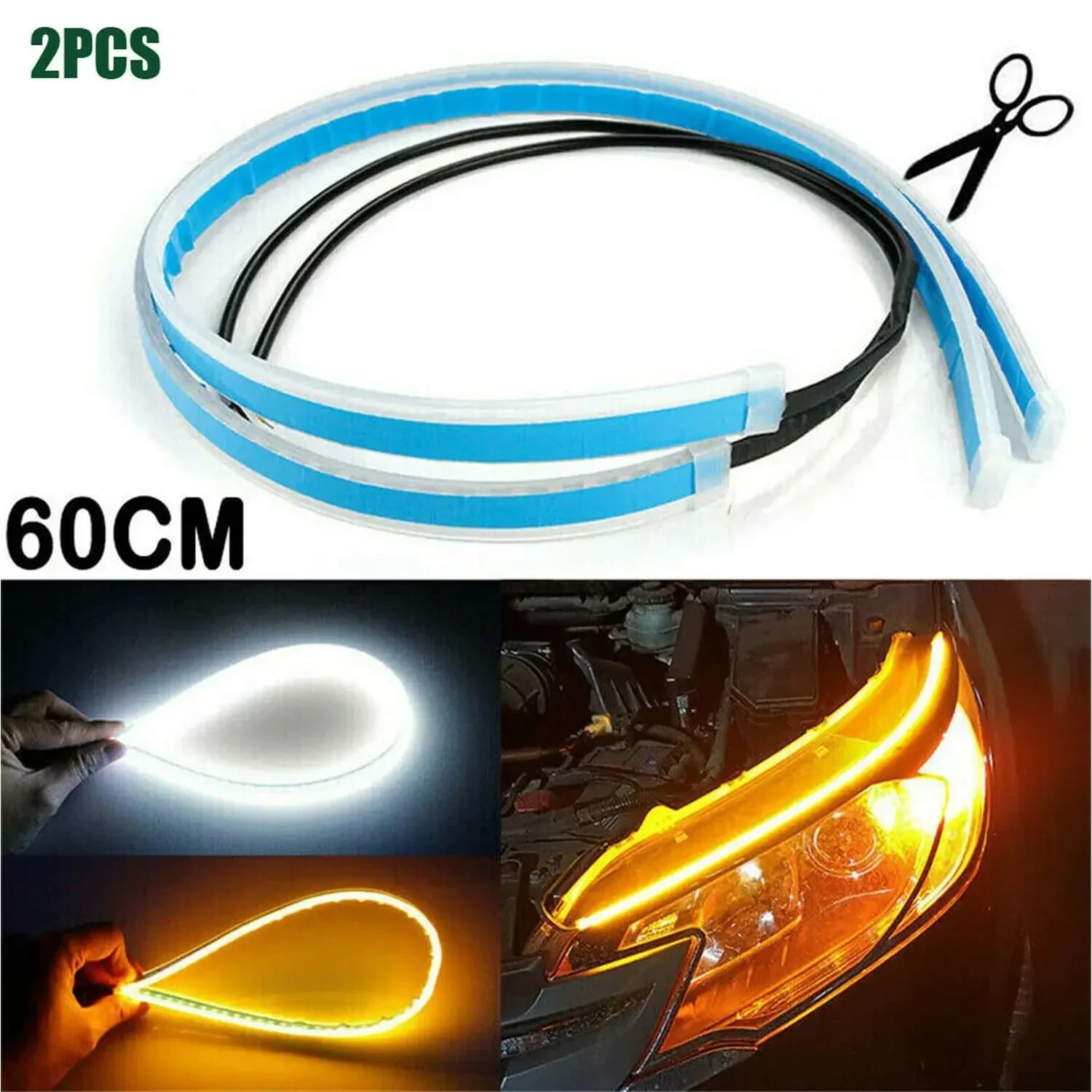 2 x Indicatore di direzione sequenziale a strisce LED per auto DRL Luce di marcia diurna 30 cm 45 cm 60 cm